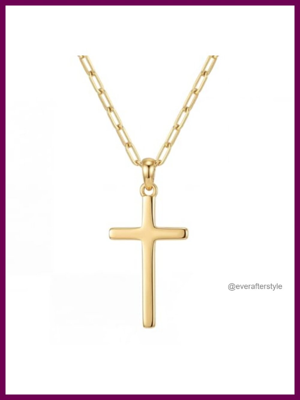 18K Gold Plated S925 Sterling Silver Cross Necklace Paperclip Chain Adjustable